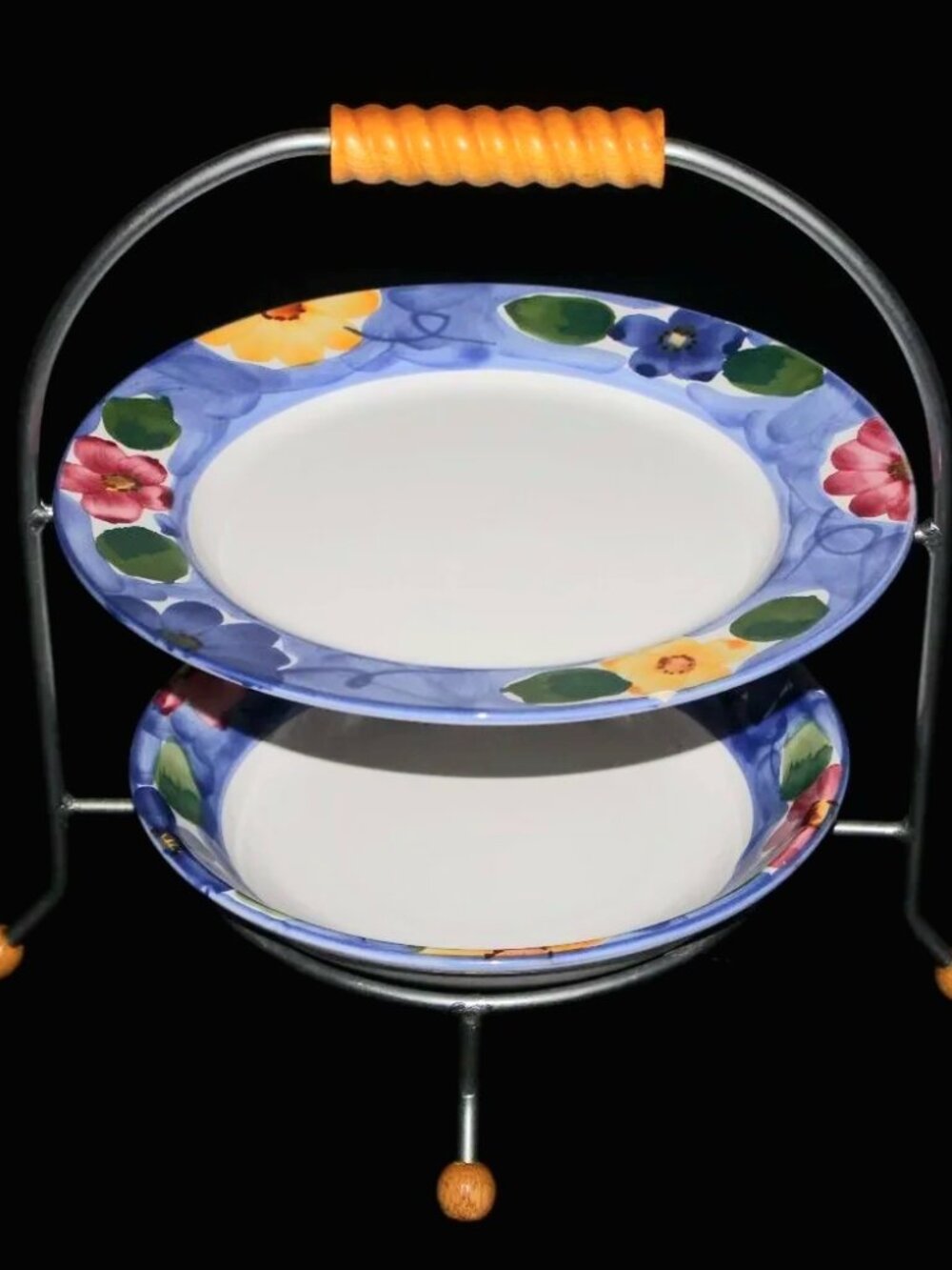 Himark Indigo 2 Tiered Fruit Bowl | Cake Pastry Stand | Hand Painted in Portugal